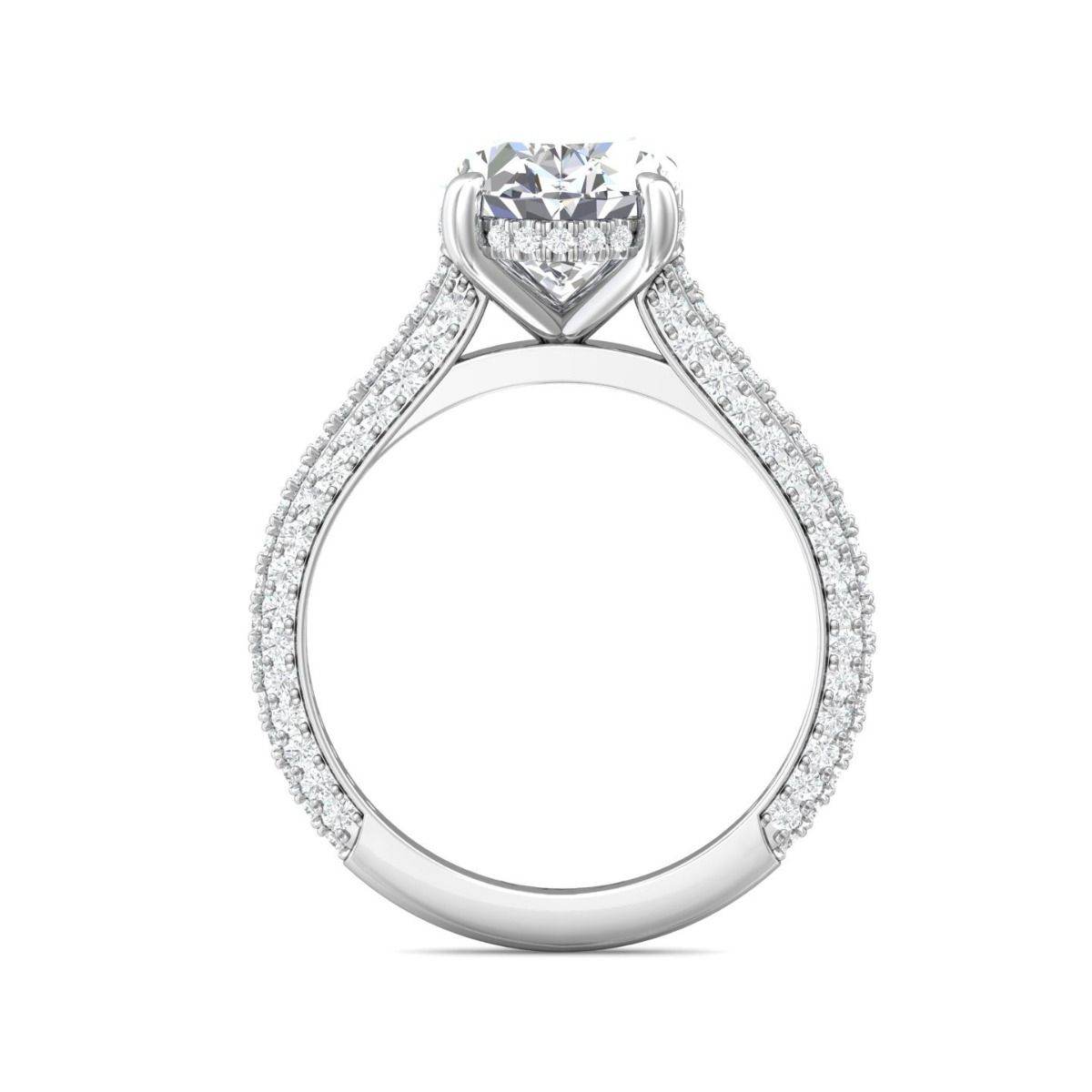 Triple Micro pave Diamond Ring Setting Oval Cut Centre Stone With Hidden Halo In 18K White Gold - DG & Co. Jewellery