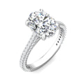 Triple Micro pave Diamond Ring Setting Oval Cut Centre Stone With Hidden Halo In 18K White Gold - DG & Co. Jewellery