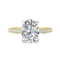 Oval Cut Hidden Halo Diamond Engagement Ring with Three Row Pave Shank Setting In 18K White and Yellow Gold - DG & Co. Jewellery