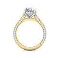 Oval Cut Hidden Halo Diamond Engagement Ring with Three Row Pave Shank Setting In 18K White and Yellow Gold - DG & Co. Jewellery