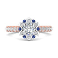 Halo Sapphire and Diamond Engagement Ring Round Cut Pave Setting Side Stones - 18K Rose - DG & Co. Jewellery
