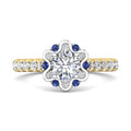 Halo Sapphire and Diamond Engagement Ring Round Cut Pave Setting Side Stones - 18K Yellow - DG & Co. Jewellery