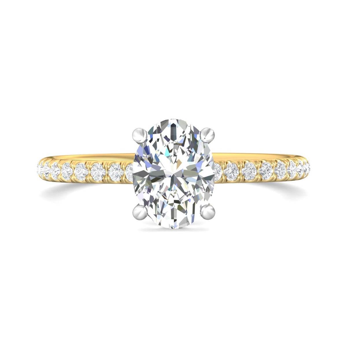 Hidden Halo Pave Setting Oval Cut Diamond Engagement Ring In 18K Two Tone White and Yellow Gold - DG & Co. Jewellery