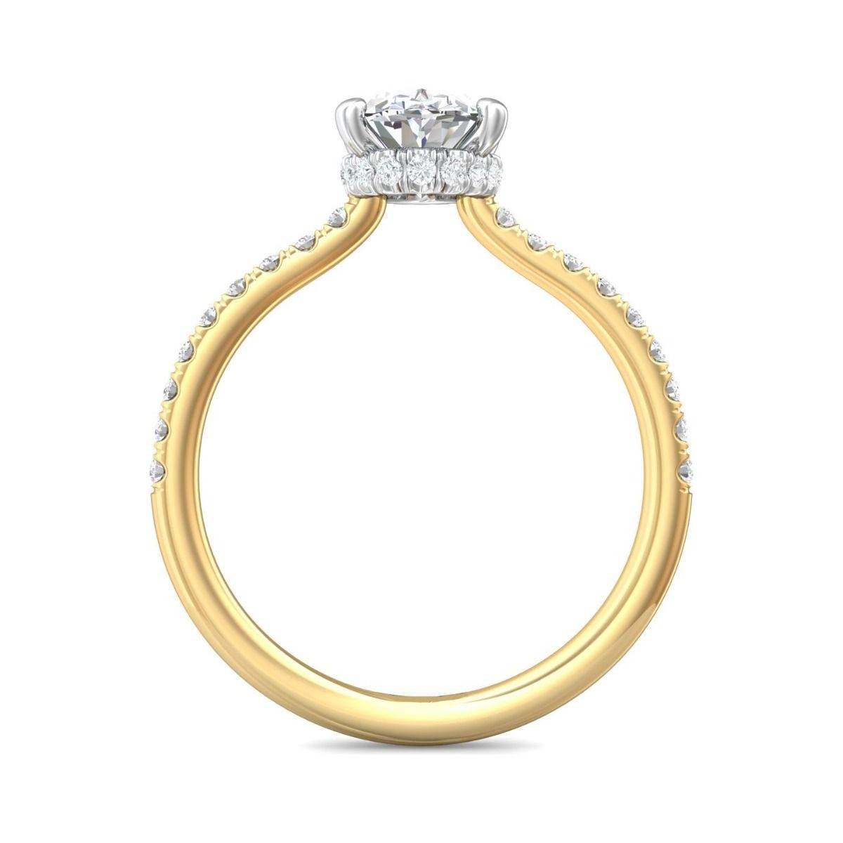 Hidden Halo Pave Setting Oval Cut Diamond Engagement Ring In 18K Two Tone White and Yellow Gold - DG & Co. Jewellery
