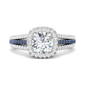 Diamond Sapphire Halo Engagement Ring Triple Band Pave Setting - DG & Co. Jewellery