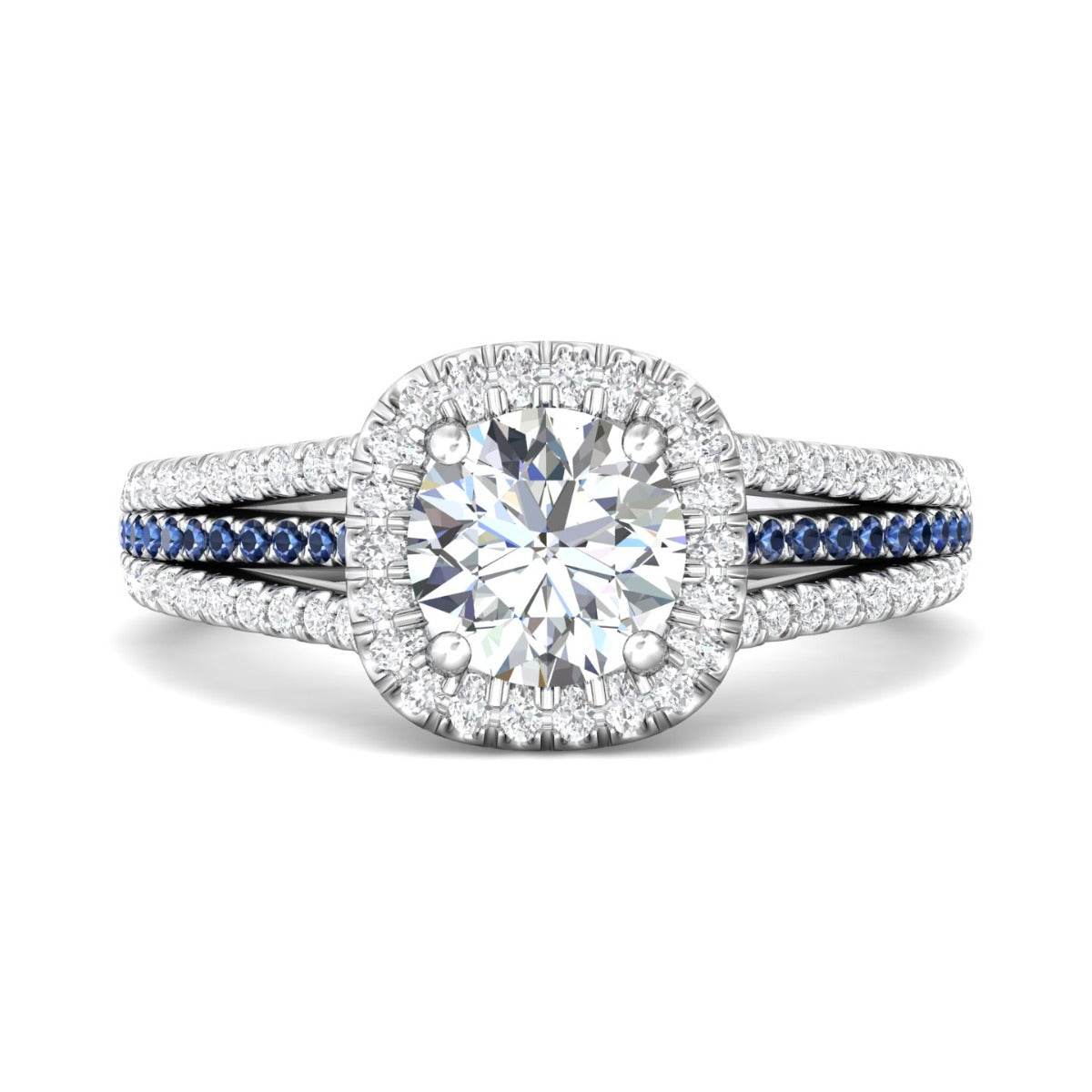 Diamond Sapphire Halo Engagement Ring Triple Band Pave Setting - DG & Co. Jewellery