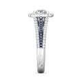 Diamond Sapphire Halo Engagement Ring Triple Band Pave Setting - DG & Co. Jewellery