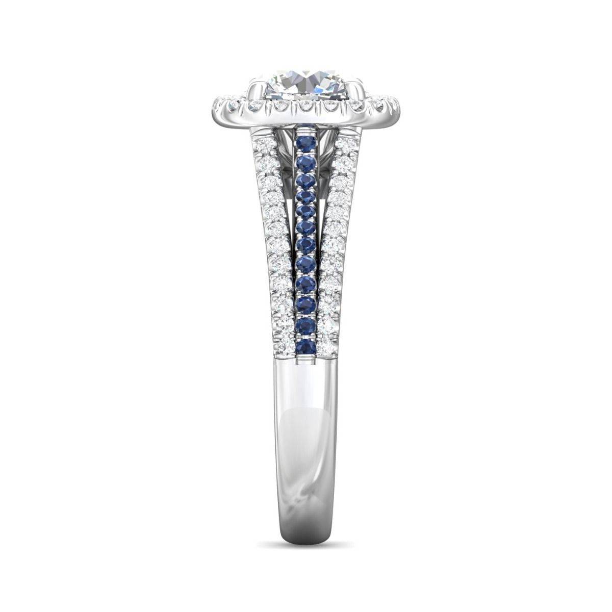 Diamond Sapphire Halo Engagement Ring Triple Band Pave Setting - DG & Co. Jewellery