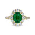 Emerald Diamond Halo Engagement Ring Oval Cut 4 Claw Setting In 18K Yellow Gold - DG & Co. Jewellery