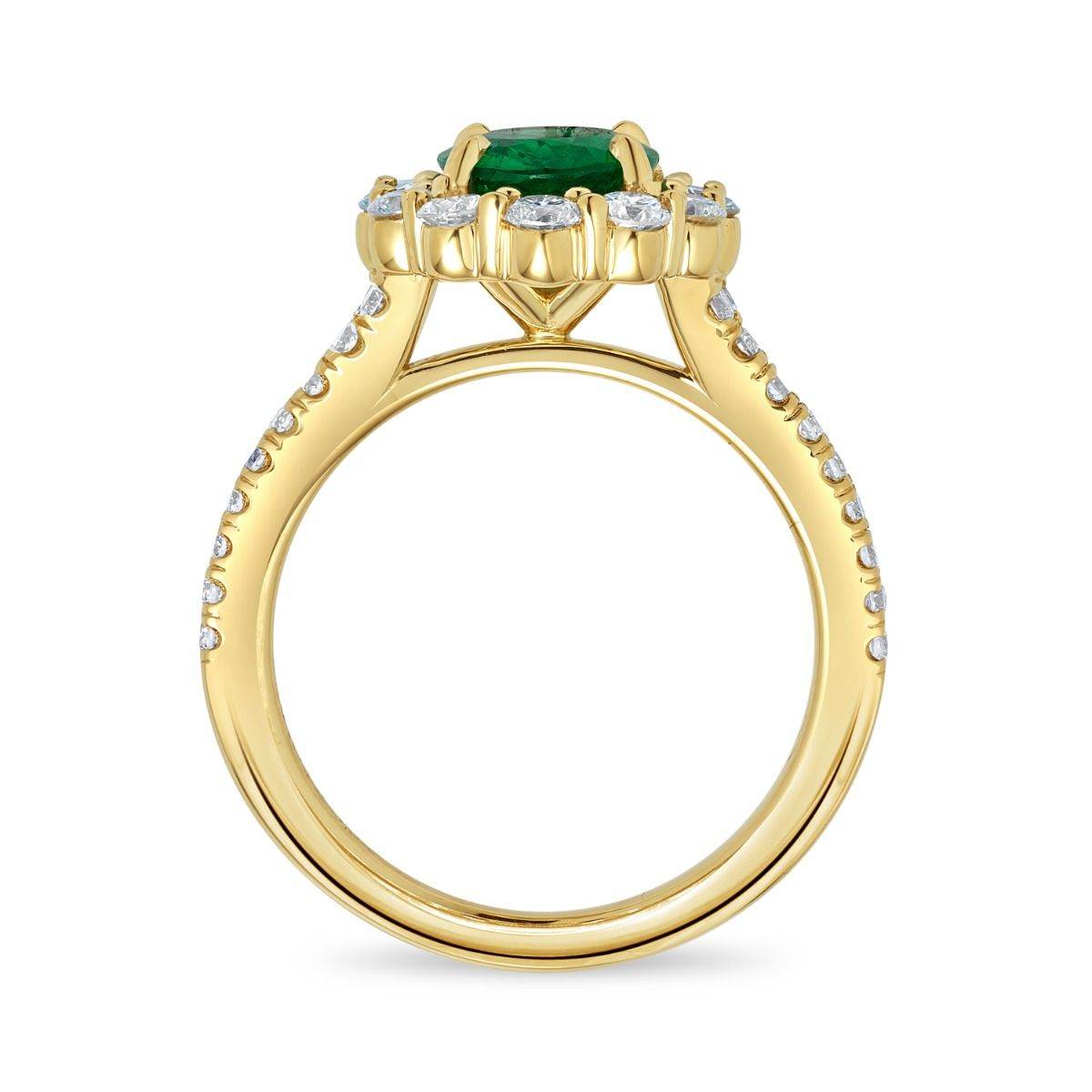 Emerald Diamond Halo Engagement Ring Oval Cut 4 Claw Setting In 18K Yellow Gold - DG & Co. Jewellery