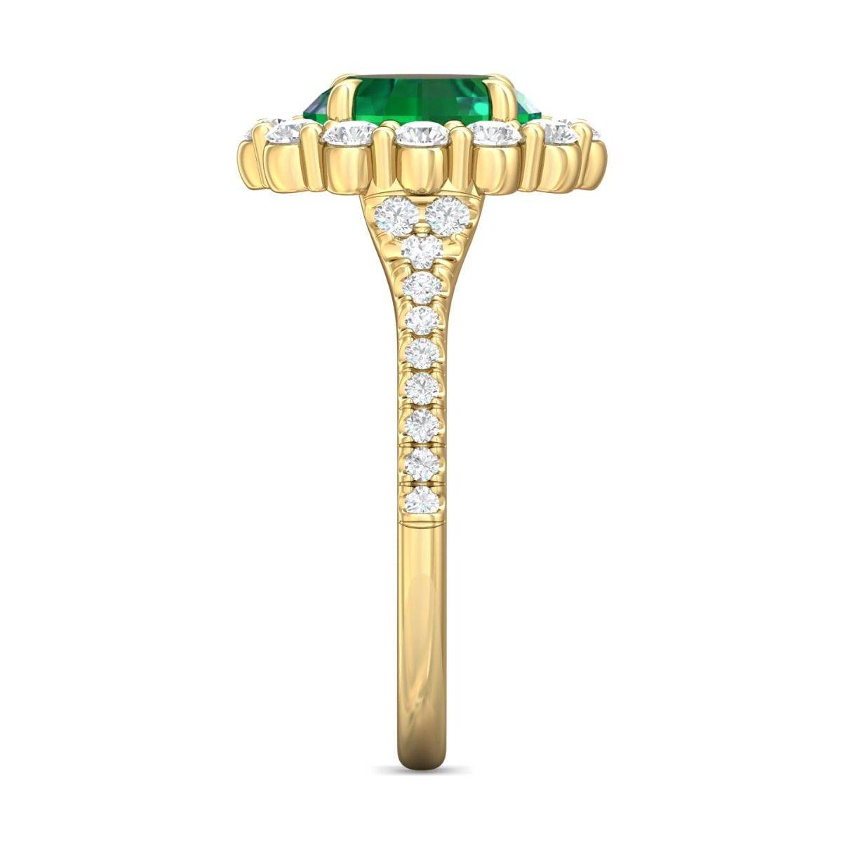 Emerald Diamond Halo Engagement Ring Oval Cut 4 Claw Setting In 18K Yellow Gold - DG & Co. Jewellery