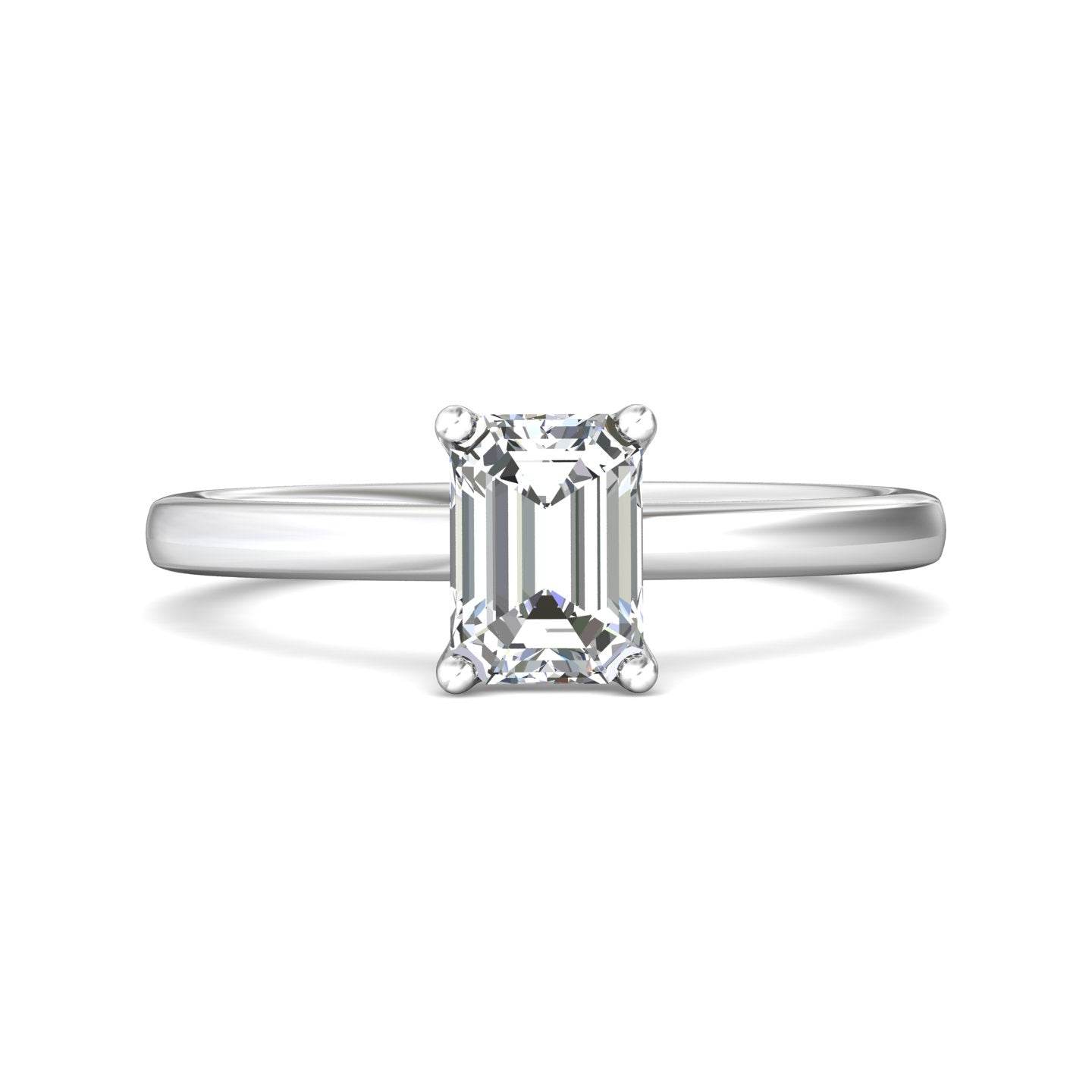 Emerald Cut Solitaire Diamond Engagement Ring 4 Claw Setting In a Plain Half Round Shape Band - Platinum - DG & Co. Jewellery