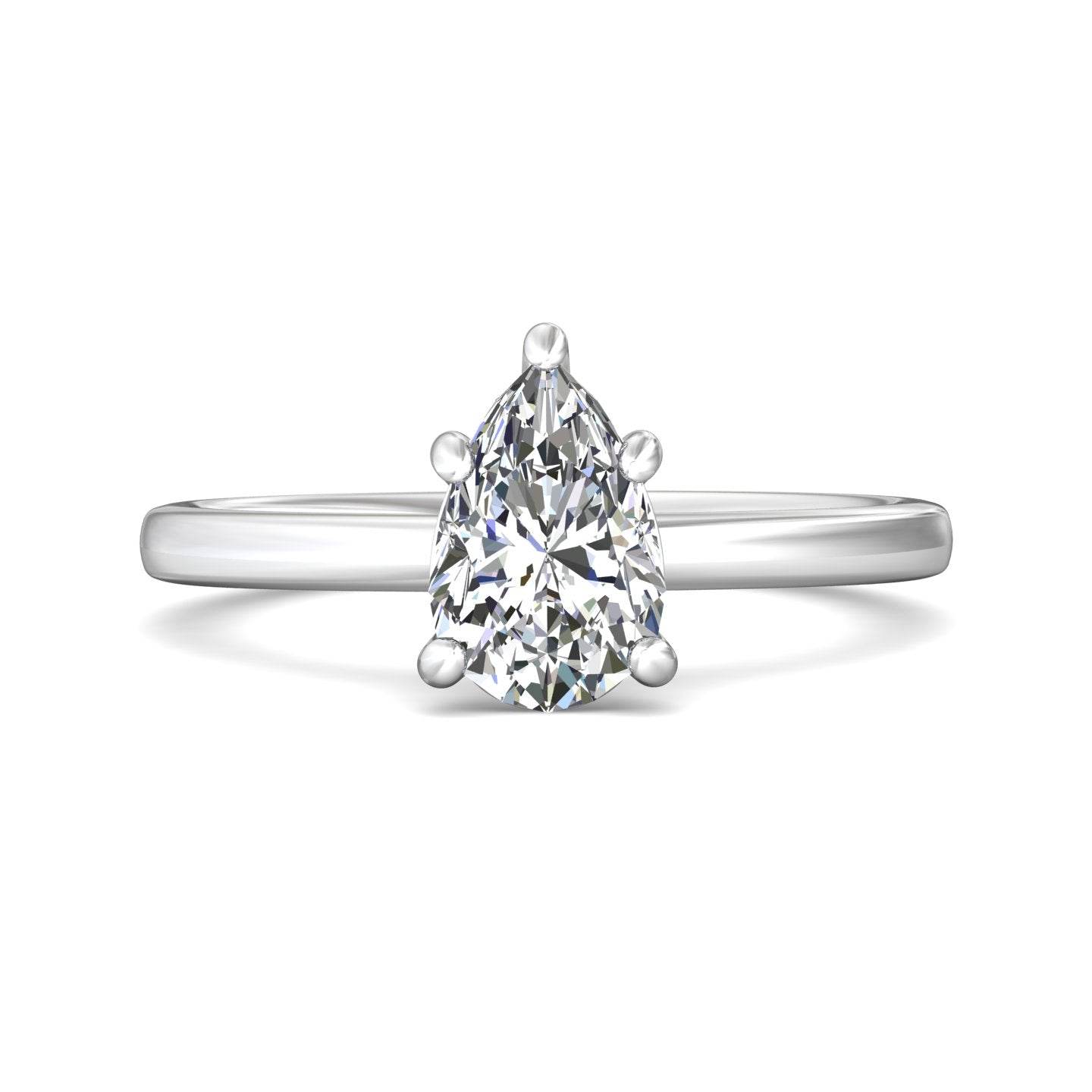 Pear Shape Cut Solitaire Diamond Engagement Ring 5 Claw Setting In a Plain Half Round Shape Band - Platinum - DG & Co. Jewellery