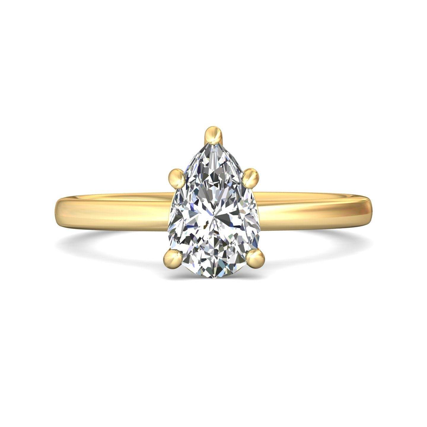 Pear Shape Cut Solitaire Diamond Engagement Ring 5 Claw Setting In a Plain Half Round Shape Band - 18K Yellow - DG & Co. Jewellery