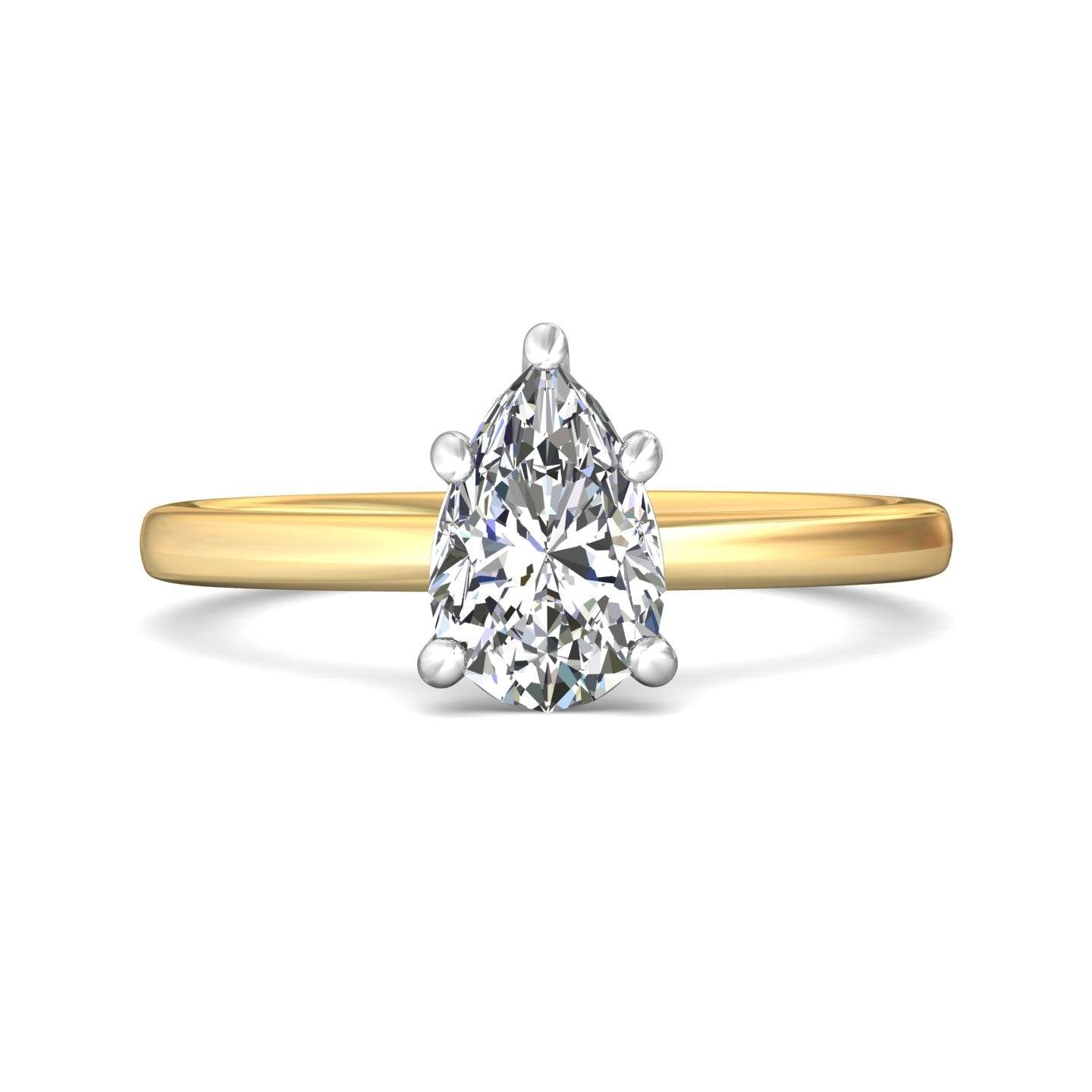 Pear Shape Cut Solitaire Diamond Engagement Ring 5 Claw Setting In a Plain Half Round Shape Band - 18K Yellow - DG & Co. Jewellery
