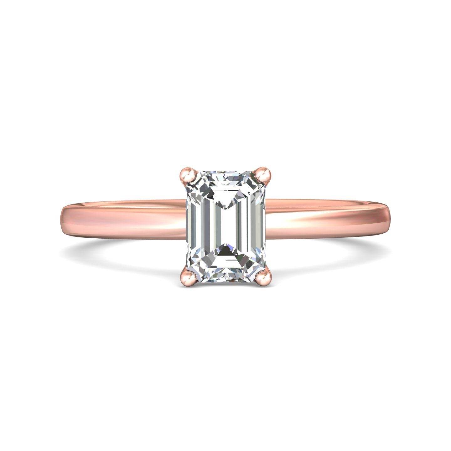 Emerald Cut Solitaire Diamond Engagement Ring 4 Claw Setting In a Plain Half Round Shape Band - 18K Rose - DG & Co. Jewellery