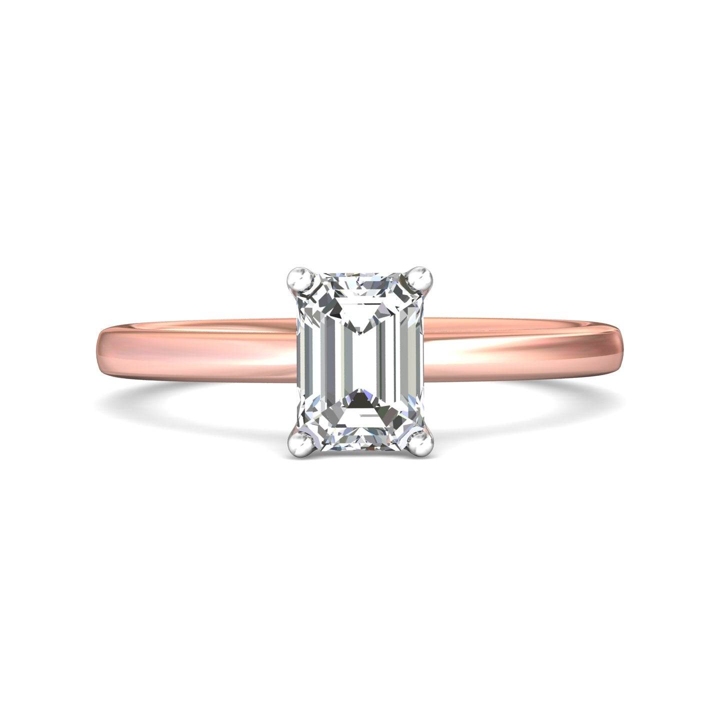Emerald Cut Solitaire Diamond Engagement Ring 4 Claw Setting In a Plain Half Round Shape Band - 18K Rose - DG & Co. Jewellery