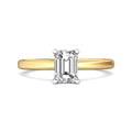 Emerald Cut Solitaire Diamond Engagement Ring 4 Claw Setting In a Plain Half Round Shape Band - 18K Yellow - DG & Co. Jewellery