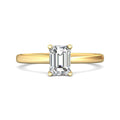 Emerald Cut Solitaire Diamond Engagement Ring 4 Claw Setting In a Plain Half Round Shape Band - 18K Yellow - DG & Co. Jewellery
