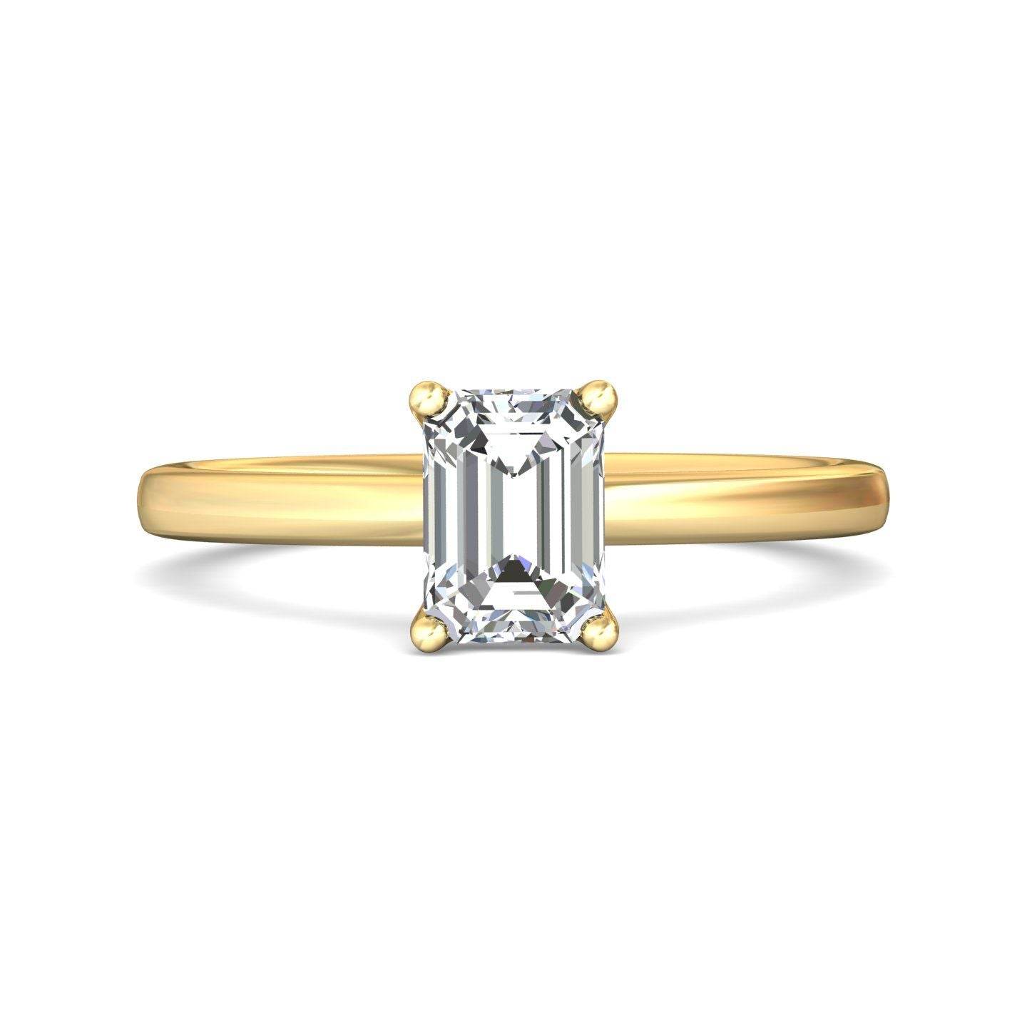 Emerald Cut Solitaire Diamond Engagement Ring 4 Claw Setting In a Plain Half Round Shape Band - 18K Yellow - DG & Co. Jewellery