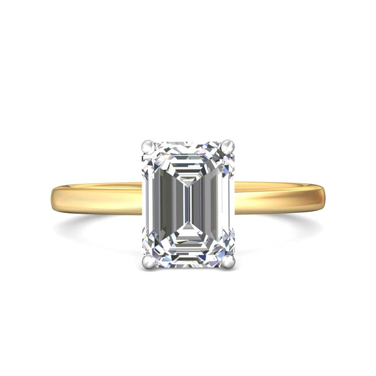 Emerald Cut Solitaire Diamond Engagement Ring 4 Claw Setting In a Plain round Shape Band - DG & Co. Jewellery