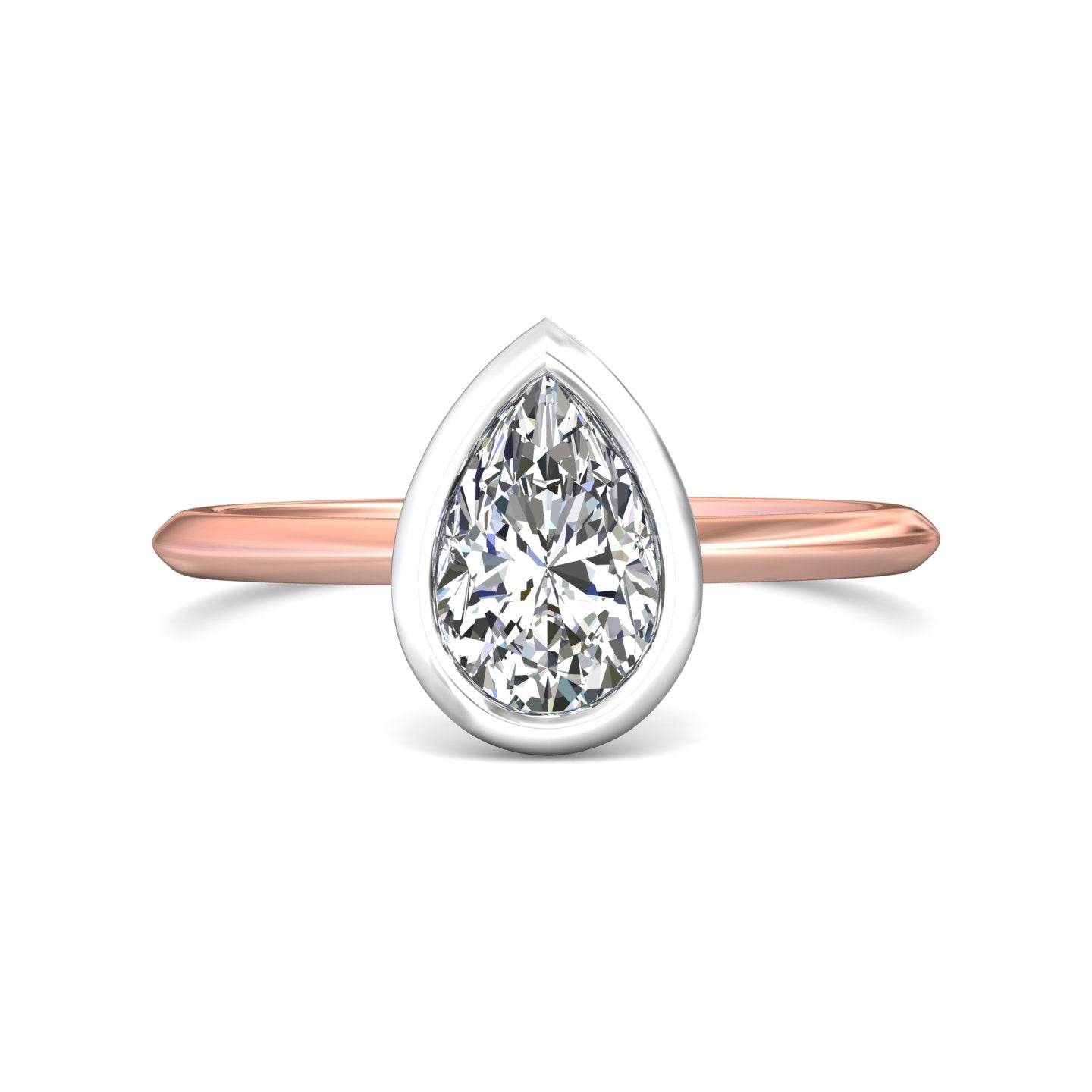 Pear Shape Cut Bezel Setting Diamond Engagement Ring In a Plain Knife Edge Band - 18K Rose - DG & Co. Jewellery