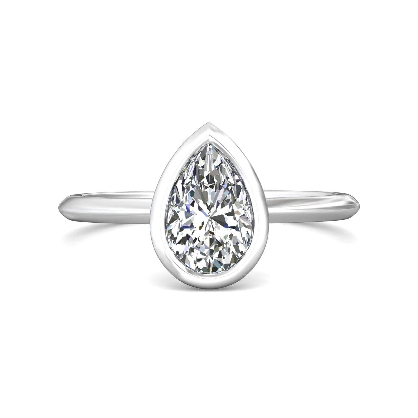 Pear Shape Cut Bezel Setting Diamond Engagement Ring In a Plain Knife Edge Band - 18K White - DG & Co. Jewellery