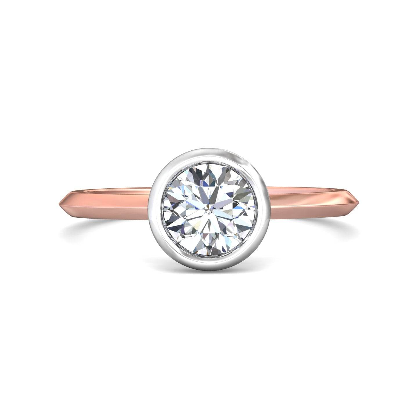 Bezel Setting Round Brilliant Cut Diamond Engagement Ring In a Plain Knife Edge Band-18K Rose - DG & Co. Jewellery