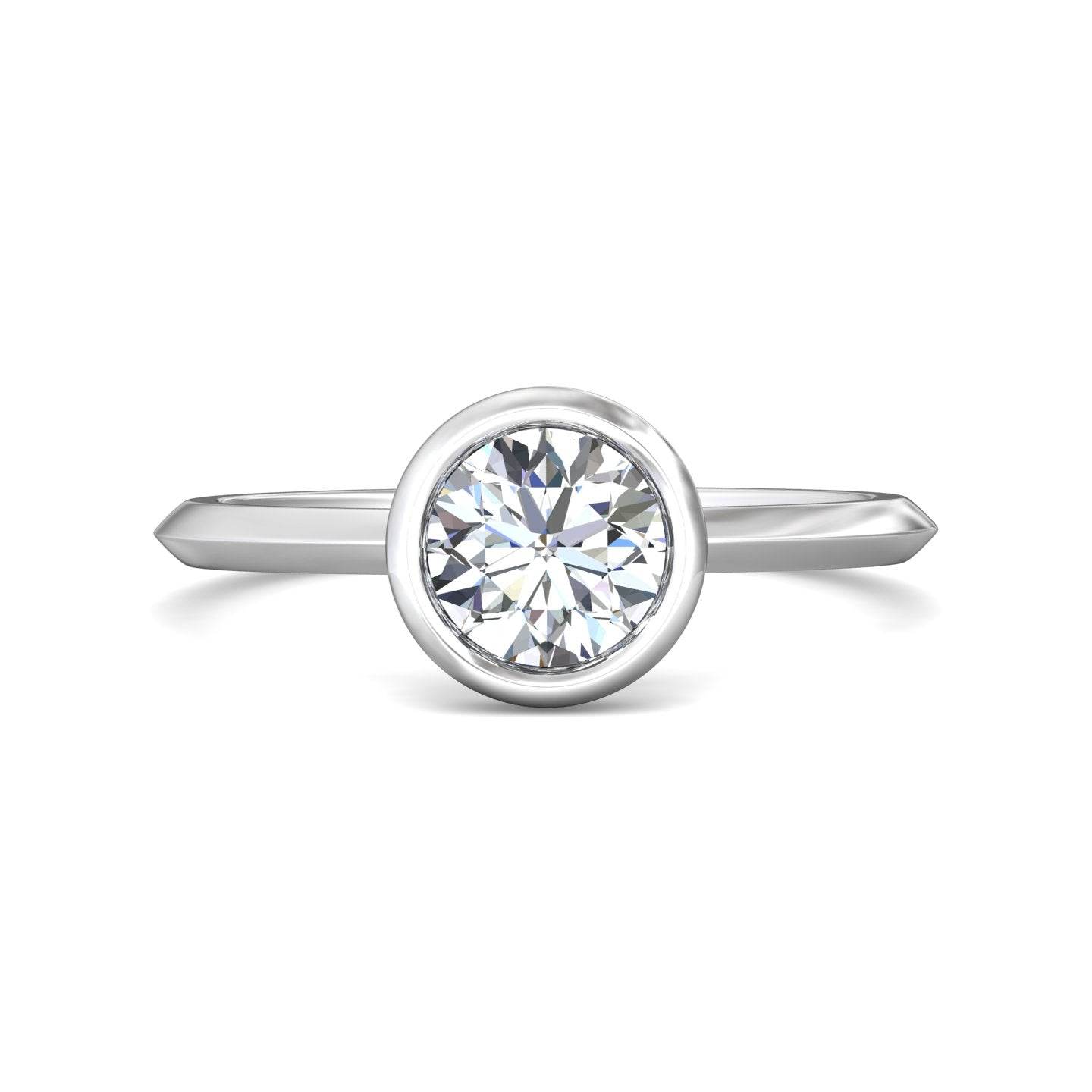Bezel Setting Round Brilliant Cut Diamond Engagement Ring In a Plain Knife Edge Band-18K White - DG & Co. Jewellery