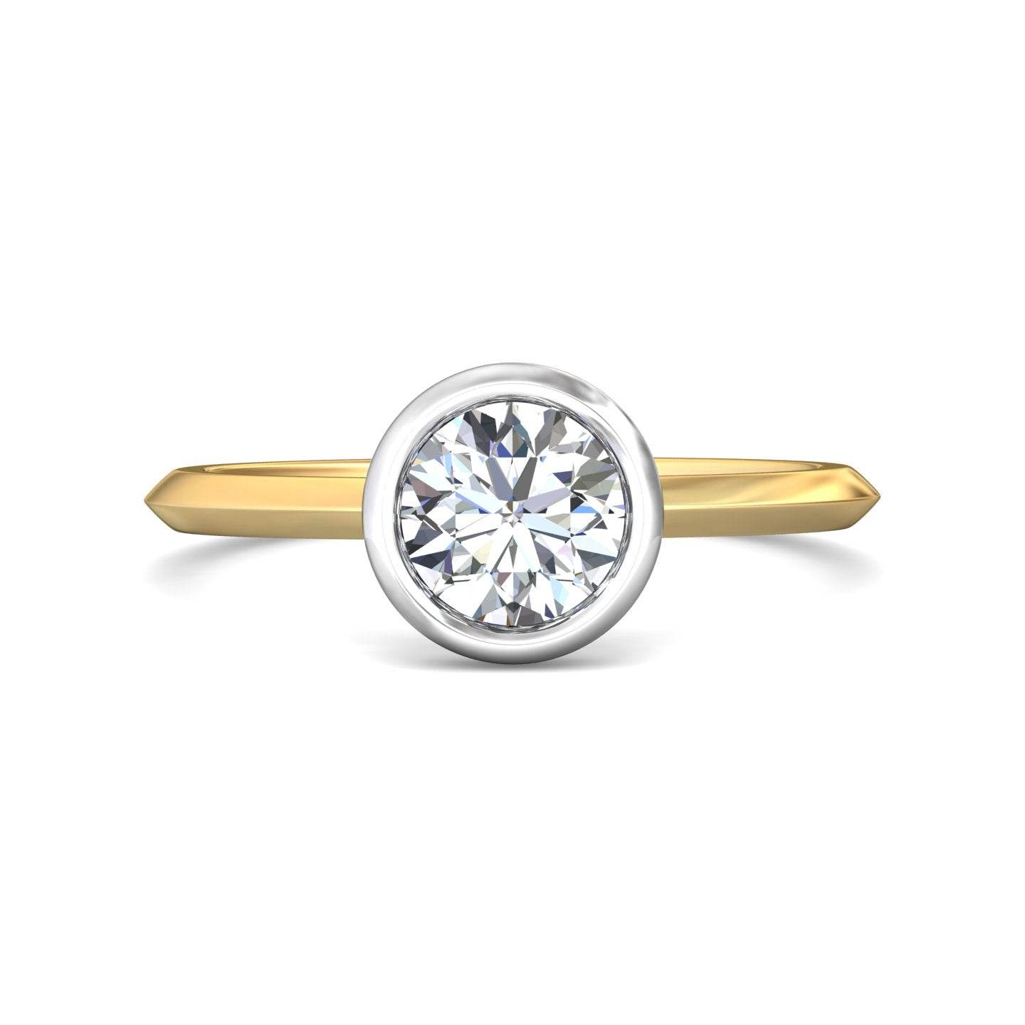 Bezel Setting Round Brilliant Cut Diamond Engagement Ring In a Plain Knife Edge Band-18K Yellow - DG & Co. Jewellery
