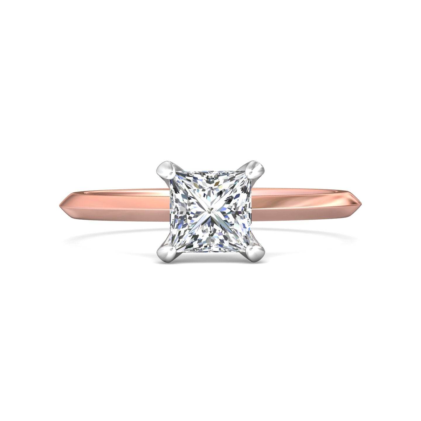 Princess Cut Solitaire Diamond Engagement Ring 4 Claw Setting Knife Edge Band - 18K Rose - DG & Co. Jewellery