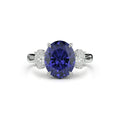 Trilogy Sapphire Diamond Engagement Ring Oval Cut 4 Claw Setting In 18K White Gold - DG & Co. Jewellery