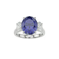 Trilogy Sapphire Diamond Engagement Ring Oval Cut 4 Claw Setting In 18K White Gold - DG & Co. Jewellery