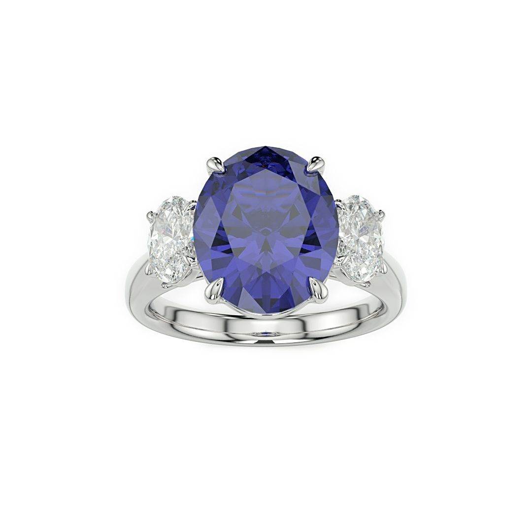 Trilogy Sapphire Diamond Engagement Ring Oval Cut 4 Claw Setting In 18K White Gold - DG & Co. Jewellery