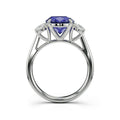 Trilogy Sapphire Diamond Engagement Ring Oval Cut 4 Claw Setting In 18K White Gold - DG & Co. Jewellery