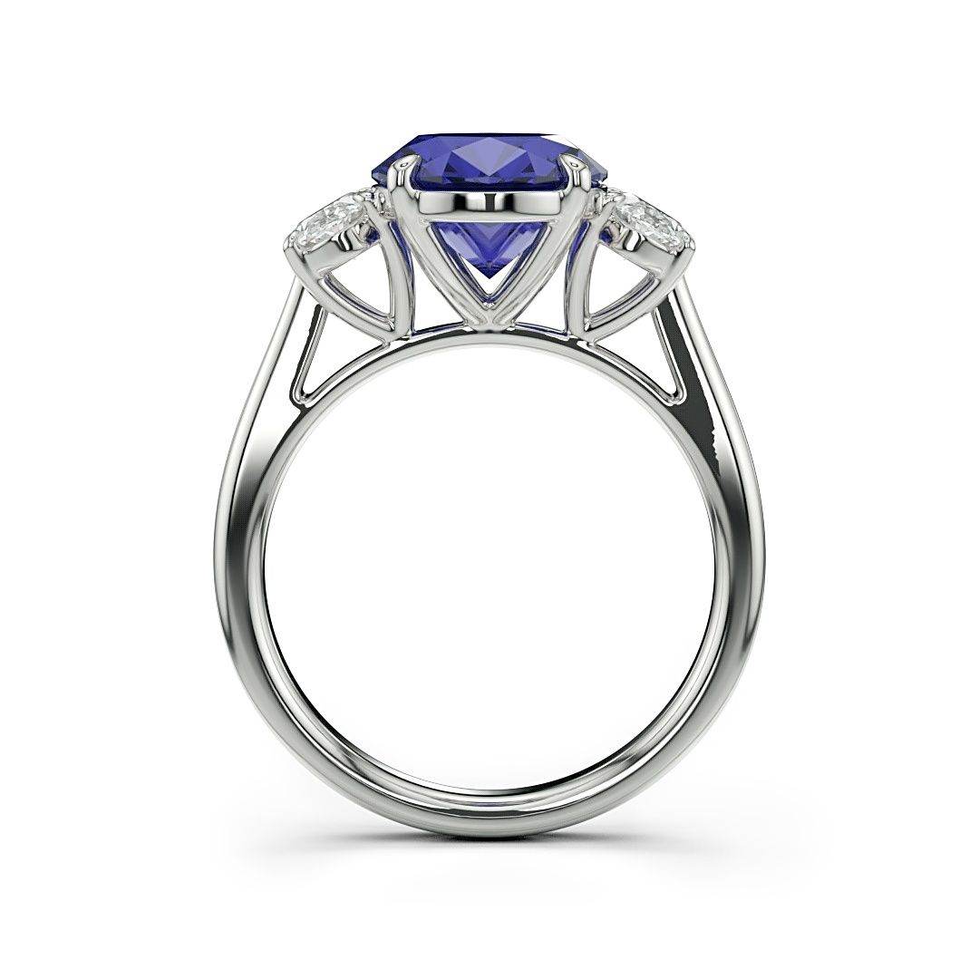 Trilogy Sapphire Diamond Engagement Ring Oval Cut 4 Claw Setting In 18K White Gold - DG & Co. Jewellery