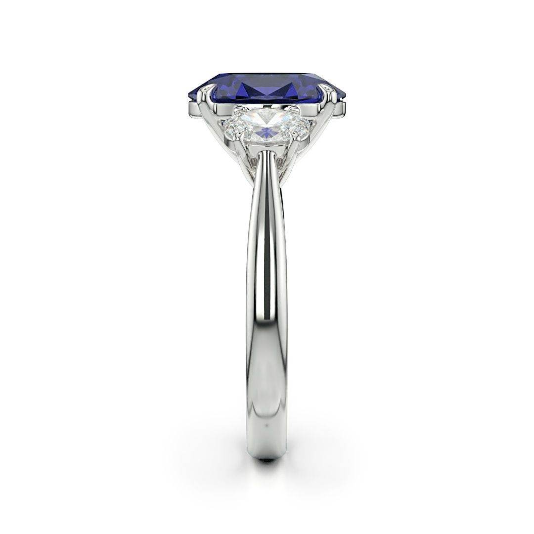 Trilogy Sapphire Diamond Engagement Ring Oval Cut 4 Claw Setting In 18K White Gold - DG & Co. Jewellery