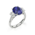 Trilogy Sapphire Diamond Engagement Ring Oval Cut 4 Claw Setting In 18K White Gold - DG & Co. Jewellery