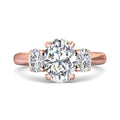 Oval Cut Trilogy 3 Stones Diamond Ring with Oval Cut Side Stones Claw Setting - 18K Rose - DG & Co. Jewellery