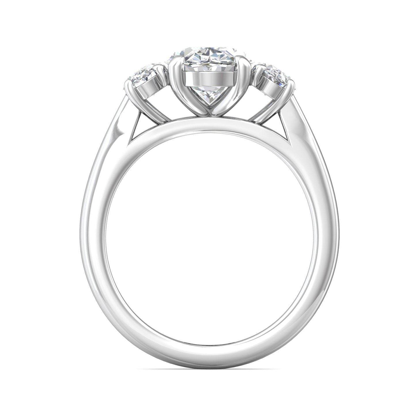 Oval Cut Trilogy 3 Stones Diamond Ring with Oval Cut Side Stones Claw Setting - 18K White - DG & Co. Jewellery