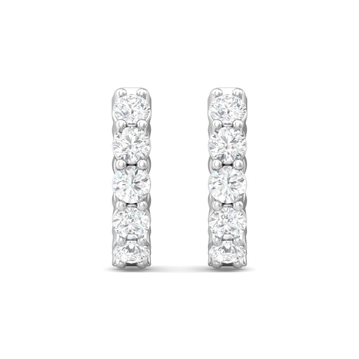 Hoop Diamond Earrings Round Cut Diamonds Share Claw Setting In 18K White Gold - DG & Co. Jewellery
