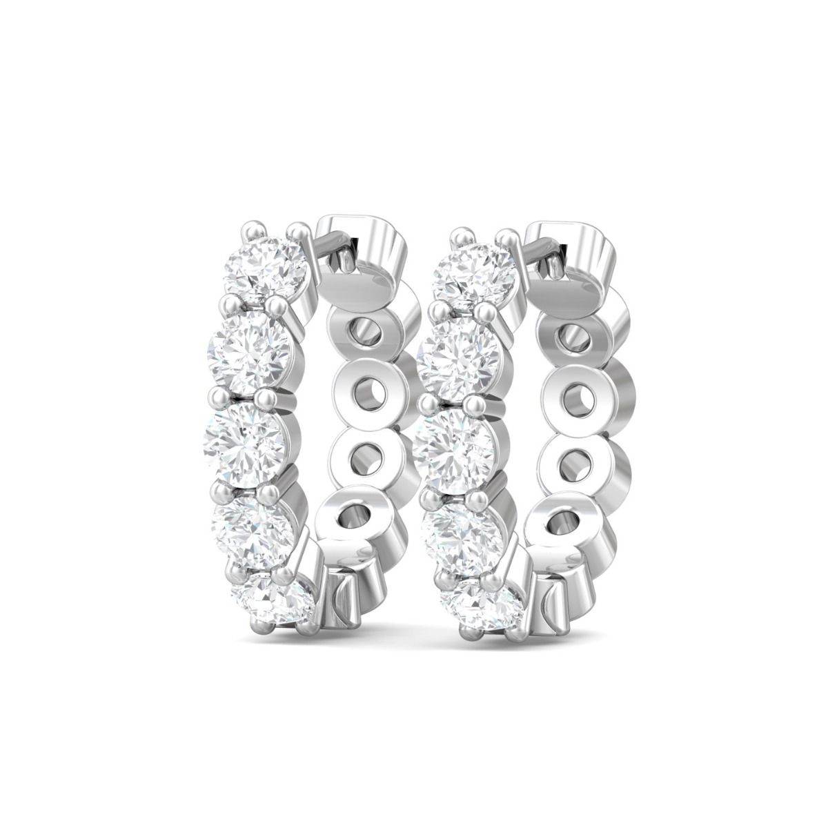 Hoop Diamond Earrings Round Cut Diamonds Share Claw Setting In 18K White Gold - DG & Co. Jewellery