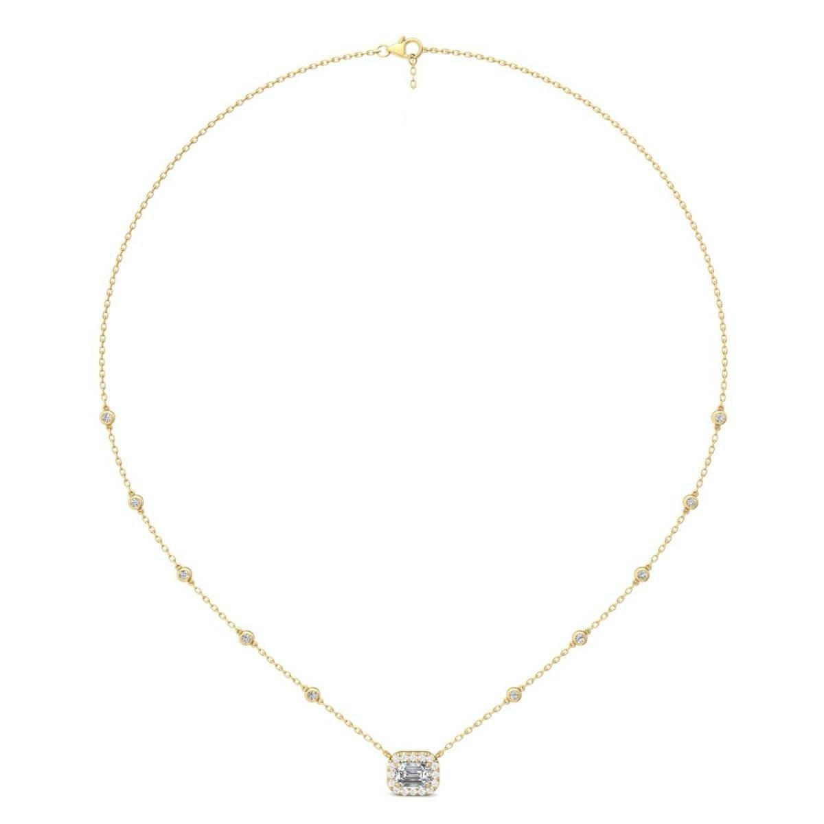 Halo Diamond Necklace Emerald Cut Four Claw Setting Adjustable Chain In 18K Yellow Gold - DG & Co. Jewellery