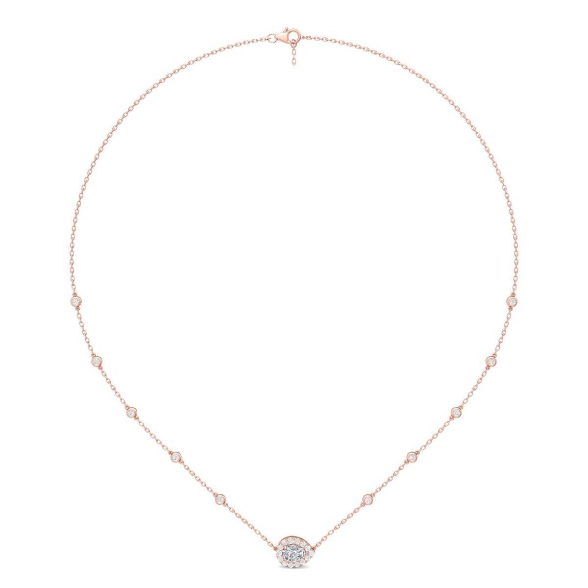 1.00CT Pear Shape Halo Pendant Necklace Lab Grown Diamond 3 Claw Setting with Adjustable Curb Link Chain In 18K Rose Gold - DG & Co. Jewellery