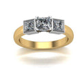 Princess Cut Trilogy 3 stone 4 Claw Set Centre Stone Bezel Set Side Stones In 18K Yellow And White Gold - DG & Co. Jewellery