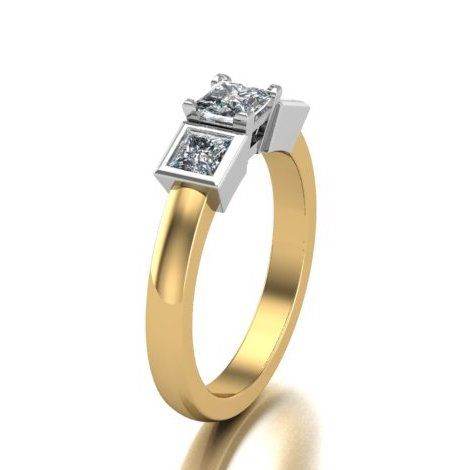 Princess Cut Trilogy 3 stone 4 Claw Set Centre Stone Bezel Set Side Stones In 18K Yellow And White Gold - DG & Co. Jewellery