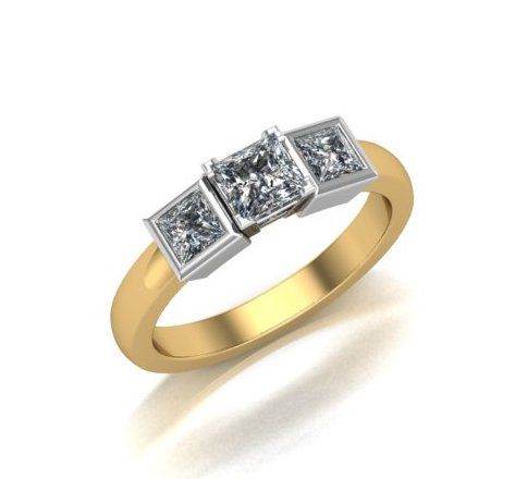 Princess Cut Trilogy 3 stone 4 Claw Set Centre Stone Bezel Set Side Stones In 18K Yellow And White Gold - DG & Co. Jewellery