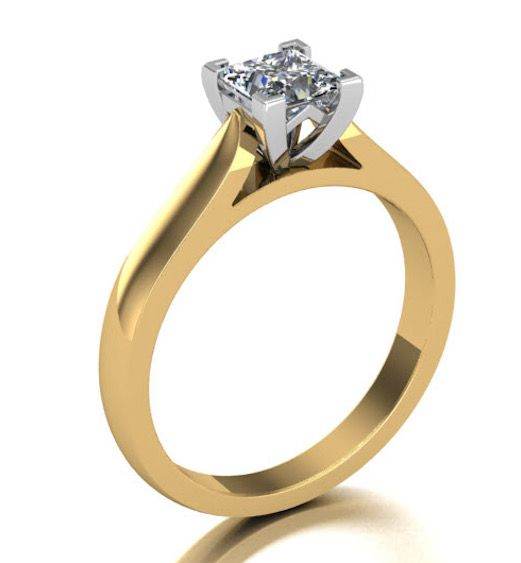 1.00CT Solitaire Princess Cut Diamond Engagement Ring V Claw Setting in 18K Yellow And White Gold - DG & Co. Jewellery