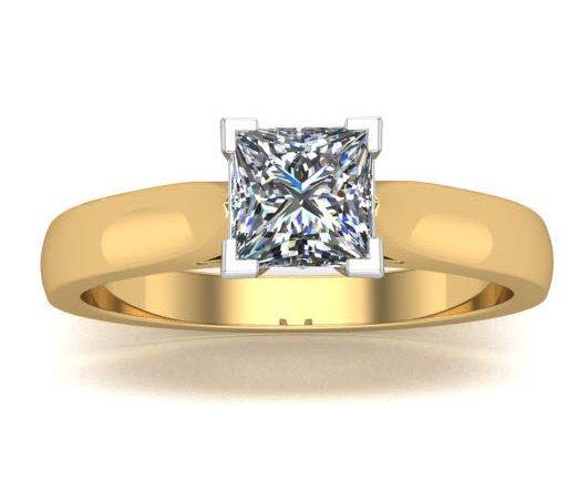 1.00CT Solitaire Princess Cut Diamond Engagement Ring V Claw Setting in 18K Yellow And White Gold - DG & Co. Jewellery