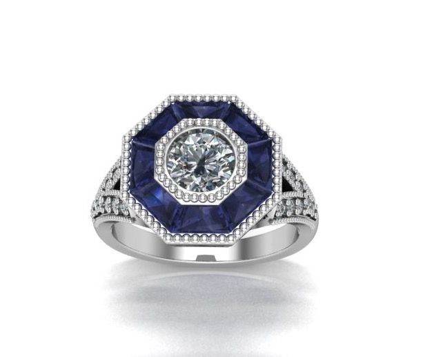 18K White Gold Luxury Vintage Style Sapphire Diamond Engagement Ring - DG & Co. Jewellery